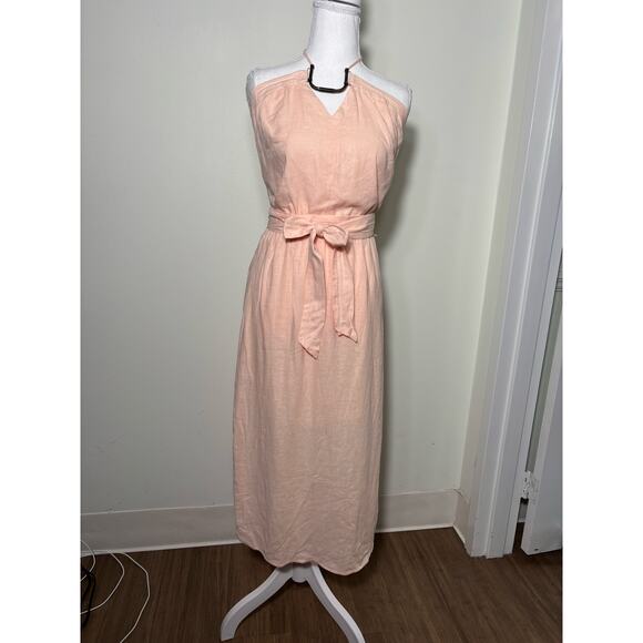 Vix Peach Linen Hater Midi Dress Sz S - Picture 1 of 4